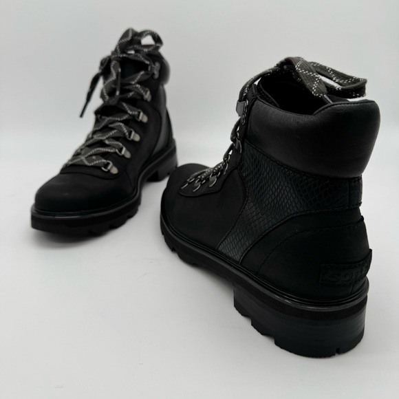Sorel Lennox Hiker Black Leather Snake Lace Up Lug Sole Boot Size 8.5 - Picture 12 of 12